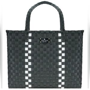Kate Spade-Black+White Basket Weave-Woven Tote Beach Bag/Shopping/Travel